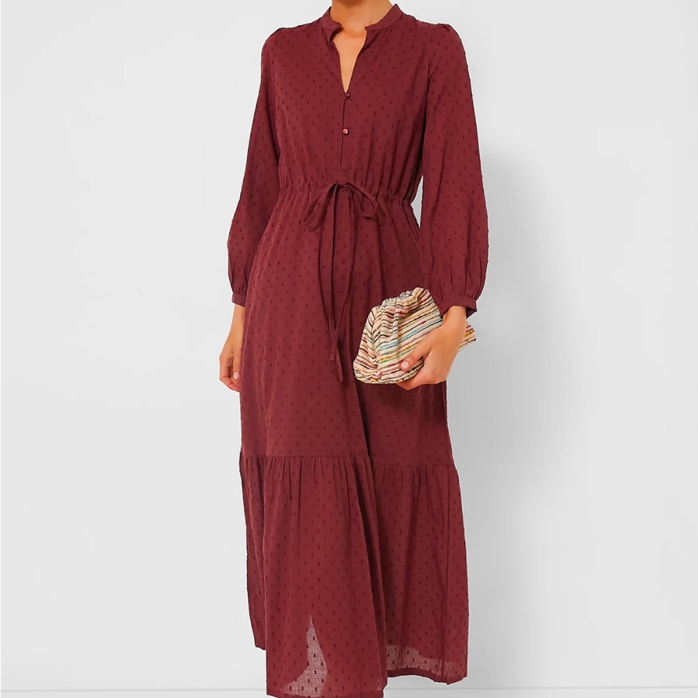 Emerson Fry- India Collection
Burgundy Swiss dot Frances dress